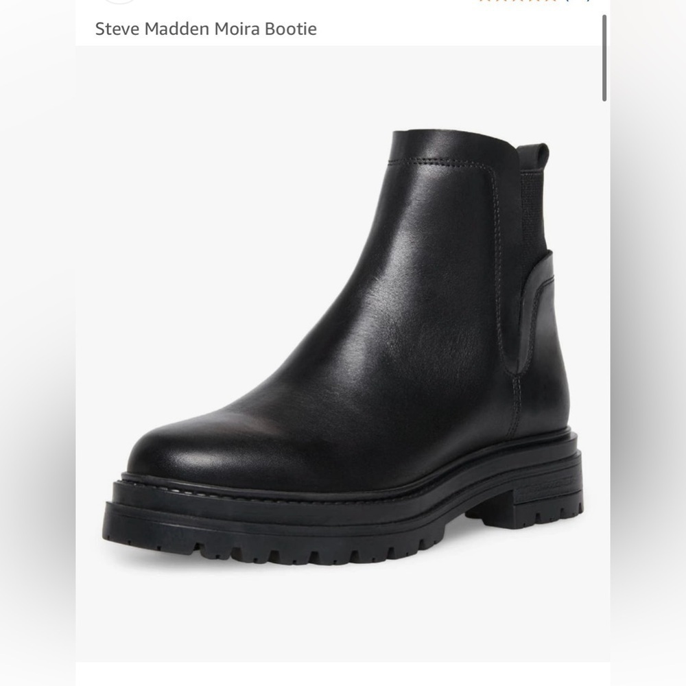 Steve Madden Moira Leather Lug Sole Ankle Bootie Water Resistant Black Size 10